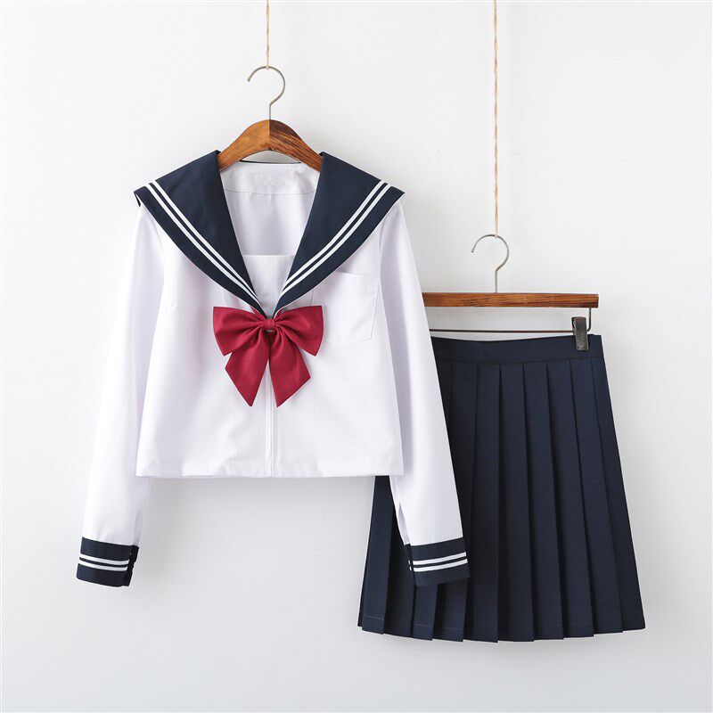 jk制服水手服日系正统拉链白二本三件套装2xlR大码班服学院风校服