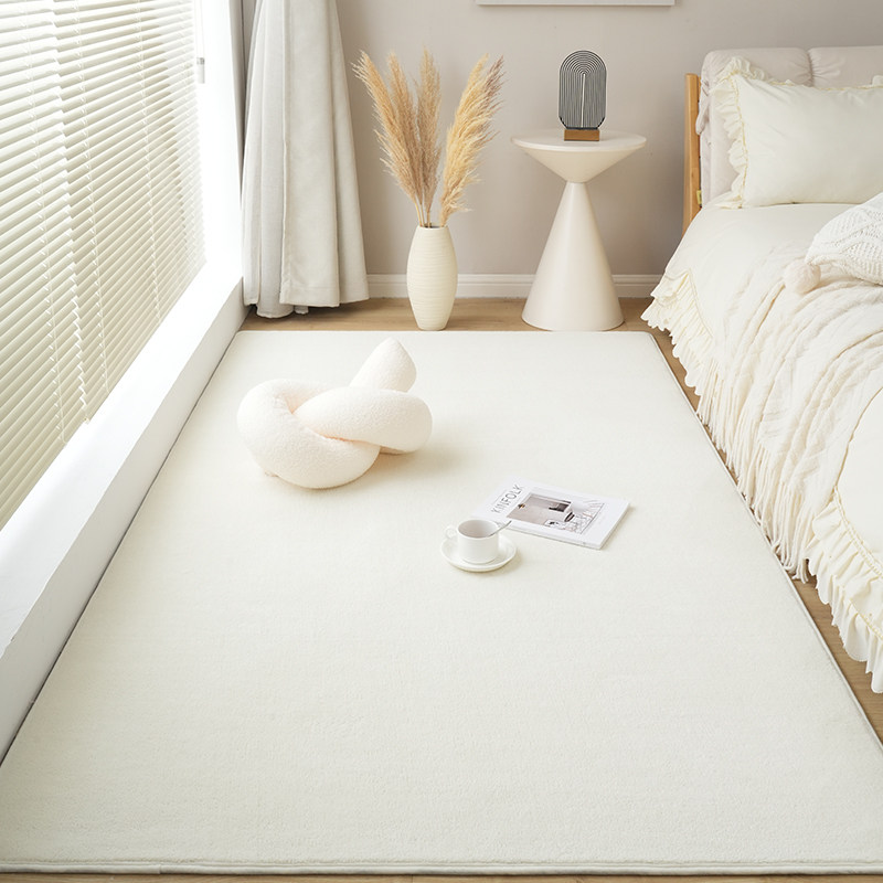 地毯卧室奶油风房间ins风床边毯米白色客厅茶几毯V短毛绒纯色地垫