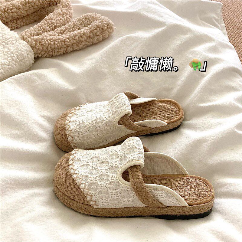 夏日小憩~!民族风手工草编亚麻凉鞋女夏季透气防滑外穿沙滩拖鞋