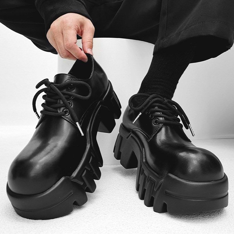 巴黎齿轮厚底推土机德比鞋男潮小众高级感增高8CM皮鞋松糕大头鞋