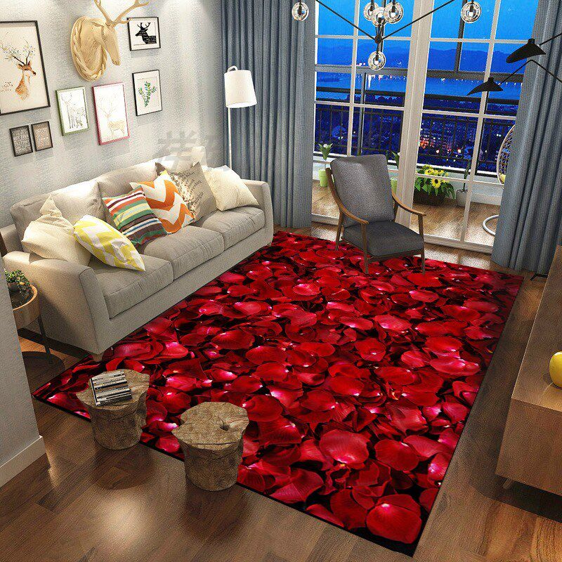 红色婚庆玫瑰花卉印花地毯客厅沙发茶几卧室玄关垫电脑转椅床边垫