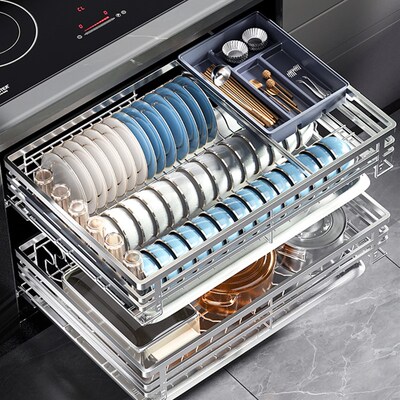 浅拉篮410 460深碗篮800橱柜拉篮304不锈钢550抽屉式650碗碟蓝720