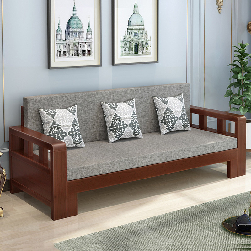 实木沙发床可折叠两用双人坐卧床1.5m多功能小户型U单人储物推拉