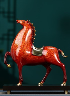 全铜摆件将军马犀皮漆大漆马到成功室内装饰商务送礼乔迁开业礼品