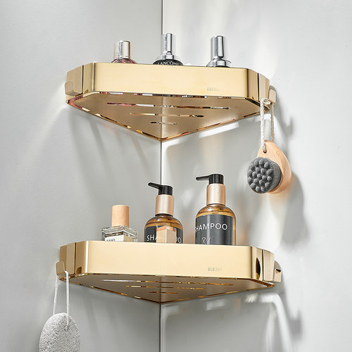 金色浴室三角架30n4不锈钢卫生间壁挂拐角置物架厕所角架收纳角篮