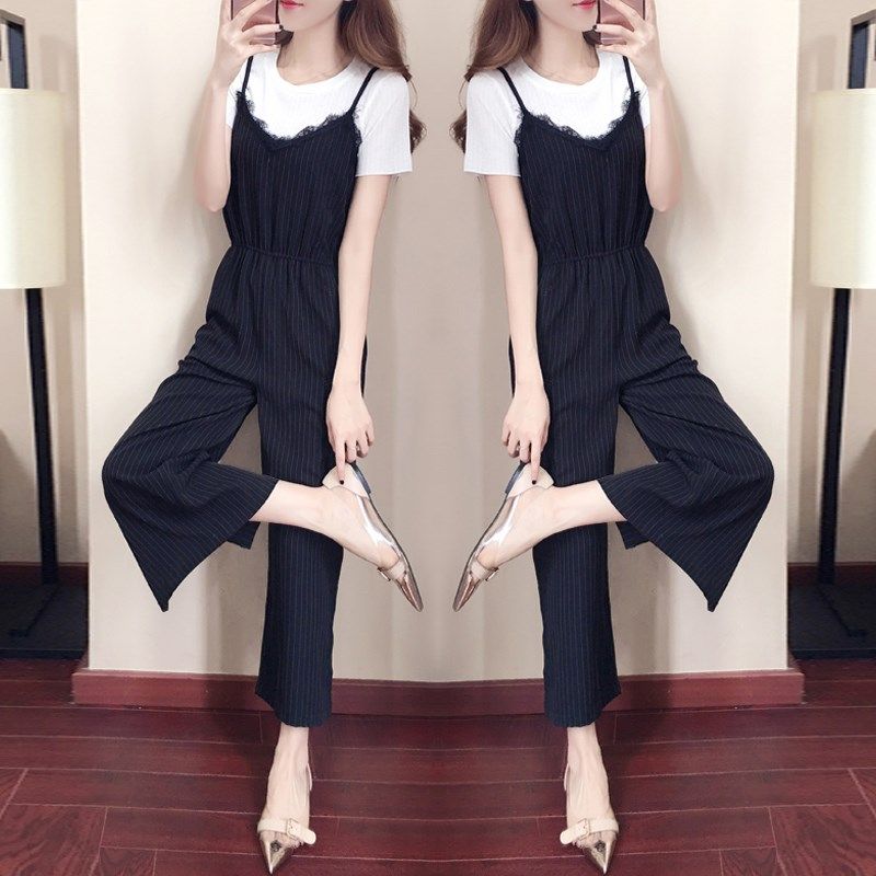 夏装2025女气质雪纺时尚洋气155小H矮个子搭配显高阔腿裤两件套装