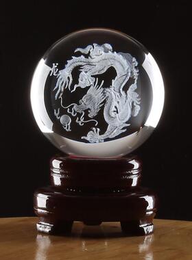 水晶球摆件12生肖鼠牛虎兔龙蛇马羊猴鸡狗猪生日水晶内雕球礼物