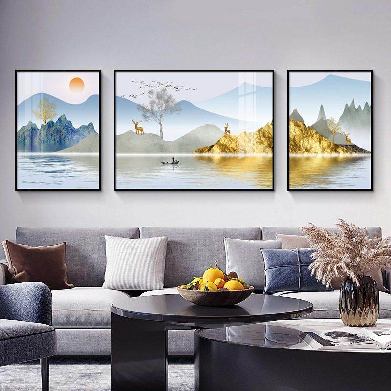新中国风客厅沙发背景墙装饰画山水画平易近人高端挂画大气三联壁,家居饰品,现代装饰画,淘宝优惠券,粉丝福利购,淘宝优惠卷