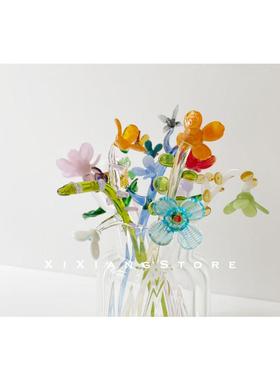 「西巷」多头手工玻璃小花琉璃花束日本出口仿真花艺清新装饰摆件
