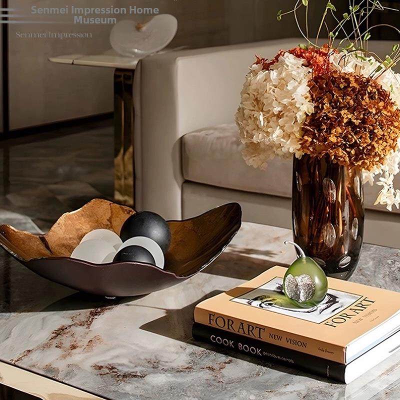 现代无障碍豪华样板房客厅咖啡桌水果盘大理石烛台装饰品大理石花,家居饰品,桌面摆件,淘宝优惠券,粉丝福利购,淘宝优惠卷