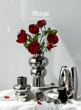 陌歌 北欧轻奢电镀摆件艺术感花瓶客厅电视柜玄关家居软装饰品