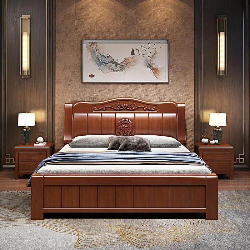 现代中式家具实木床1.8米双人床抽屉高箱储物大床1.5米胡桃色主卧,住宅家具,实木床,淘宝优惠券,粉丝福利购,淘宝优惠卷