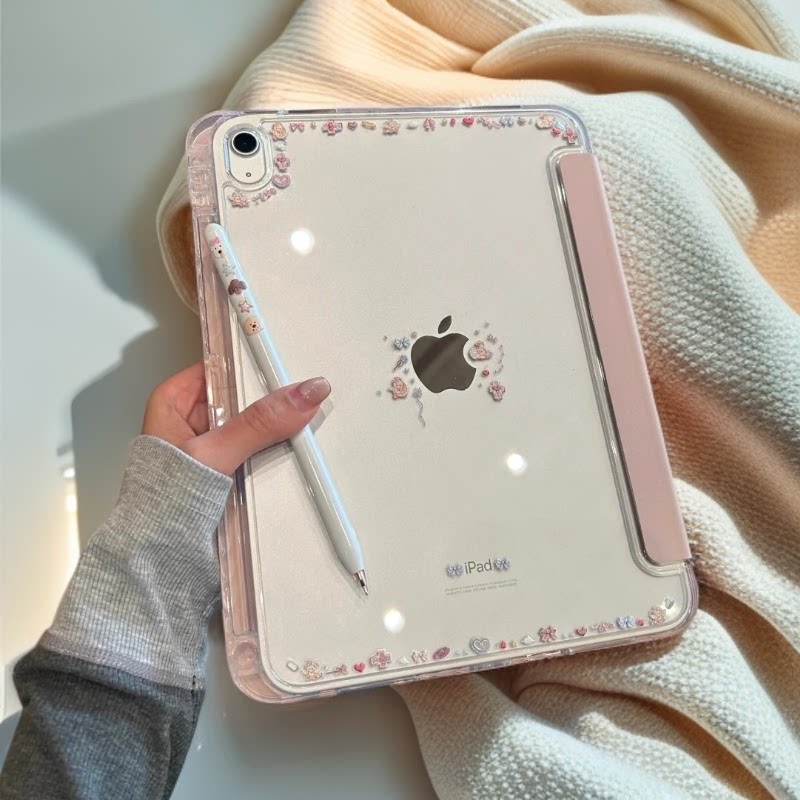 韩系小众ins天使小熊Y+3折适用ipad11保护套air7/6新款ipad10带笔槽11寸防摔10.2/10.9苹果平板保护套mini7女