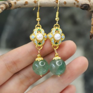 天然绿幽灵耳坠新中式耳钩水晶耳环气质轻奢国风耳坠百搭时尚耳饰