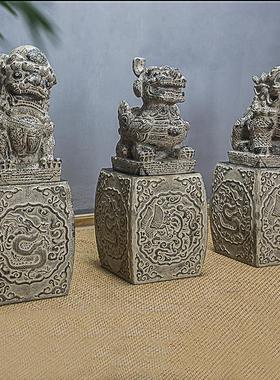 神兽玄关茶室软装新中式仿石麒麟貔貅狮子镇宅招财禅意中堂摆件