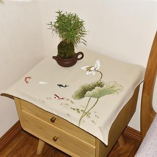 茶具茶盘防尘布遮盖茶台家用床头柜长方形盖巾遮灰尘 手绘盖布中式