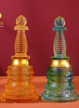 大藏禅饰古法琉璃舍利塔佛塔摆件藏式宝塔密宗供佛用品莲花嘎当塔