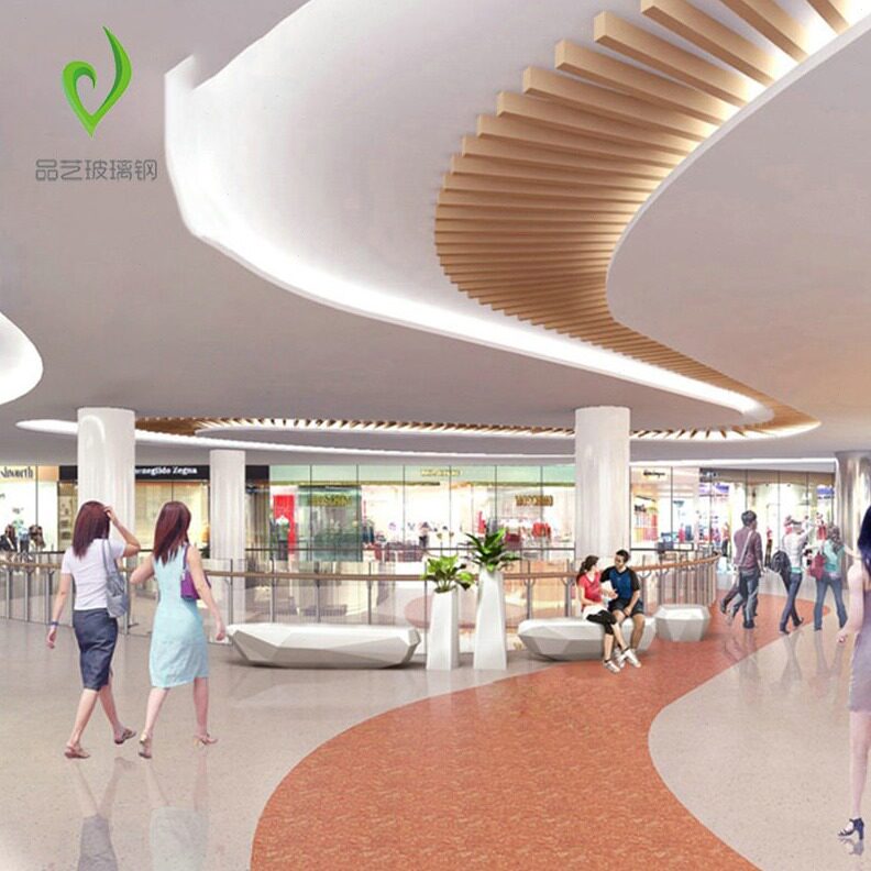 直销美陈玻璃钢休闲菱形座椅花盆组合户外商场装饰摆件休息区等候