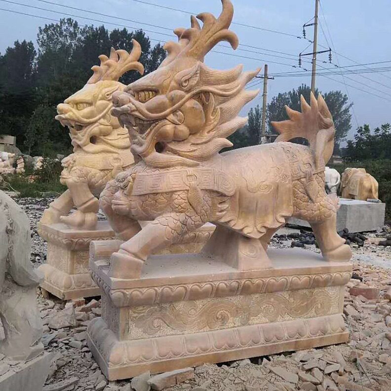 直销石雕狮子摆件一对 公司大门口园林庭院青石雕石狮子家用石狮