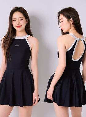 黑色微胖遮肉泳衣女20q24新款度假泡温泉连体保守小个子女士游泳