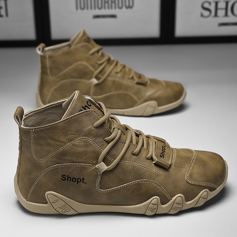 男鞋2025春秋新款皮面防水工地干活防滑耐磨劳保黑色冬季高帮潮鞋