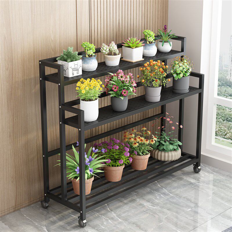 阳台铁艺花架可移动带轮子花盆架摆放架两层多层花架子