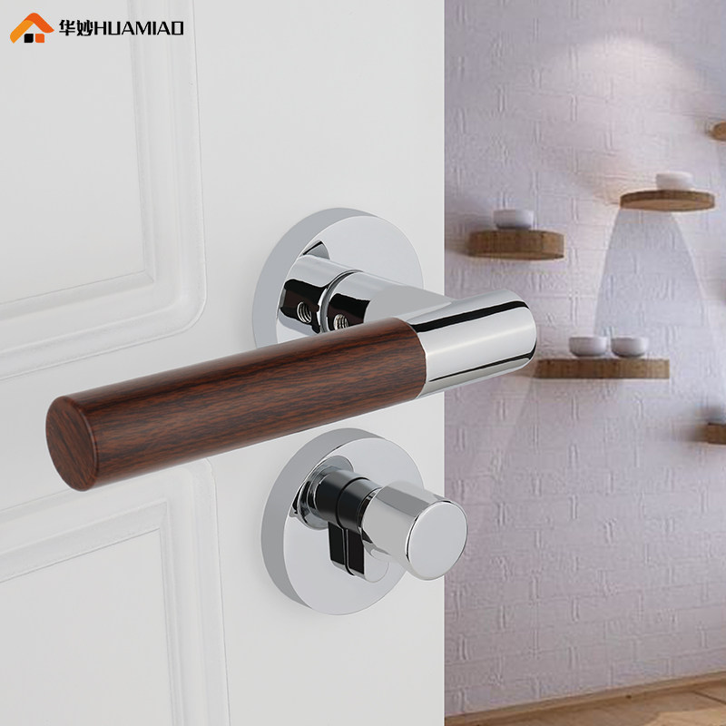 华妙木纹分体锁室内卧室房门锁银色实木把手锁磁吸静音卫生间门锁