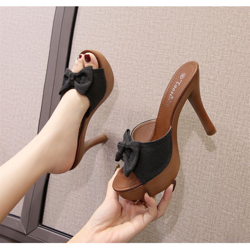 厚底粗跟凉拖鞋女夏季外穿时尚2021年新款高跟百搭网红一字拖黑色