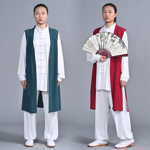 2024新款太h极服女马甲武术服表演服长袍大褂披风披纱道袍道士服