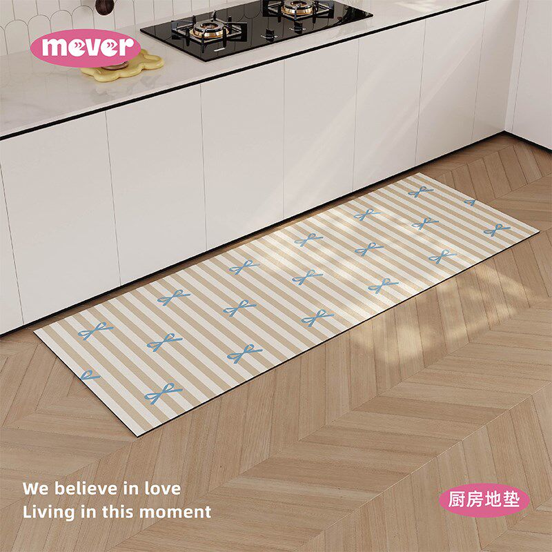 韩式蝴蝶结厨房专用地垫硅藻泥吸水吸油浴室防滑垫子高级感可定制
