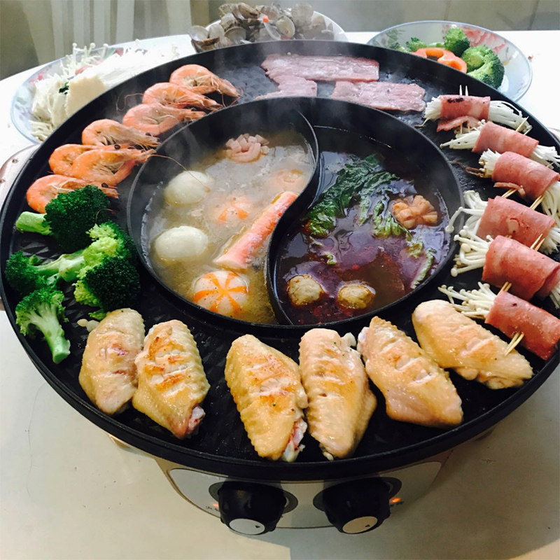 火锅烧烤一体锅家l用韩式可分离煎烤肉机多功能不粘电烤盘涮烤刷