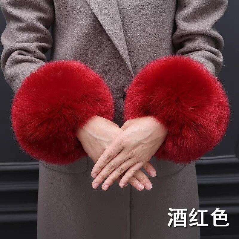 冬季加厚保暖袖套仿皮草毛绒大手圈假袖女护O手腕套防脏护袖口防