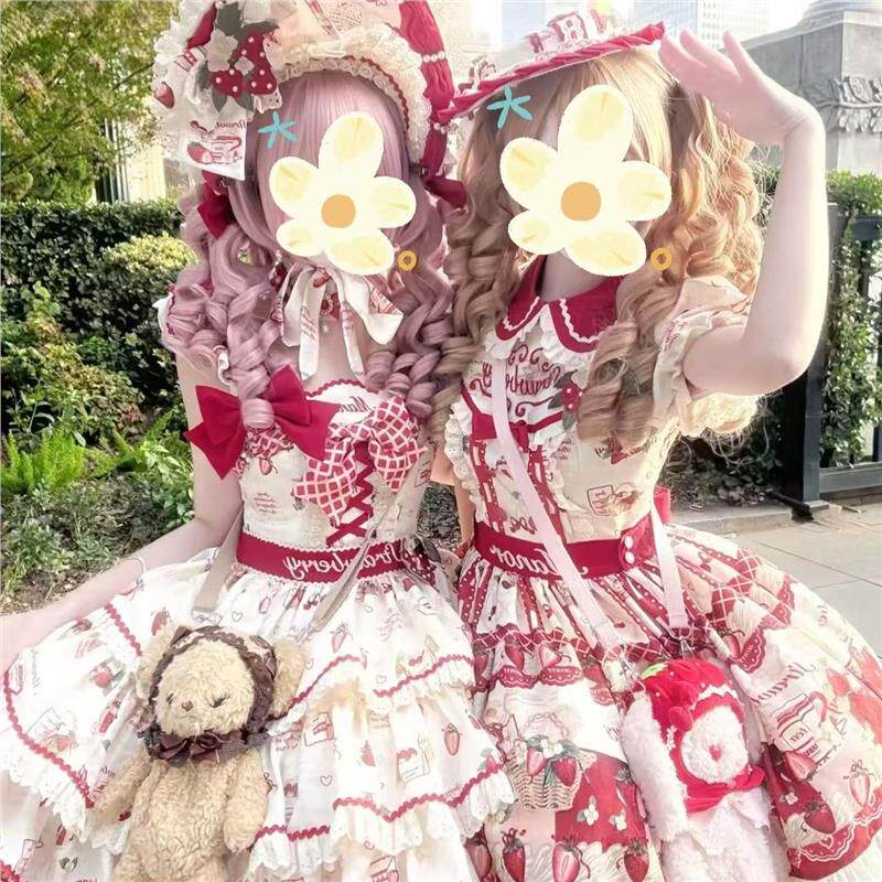 草莓园Lolita心动玩偶吊带洛丽塔裙甜lo柄图裙jsk百搭超仙条纹
