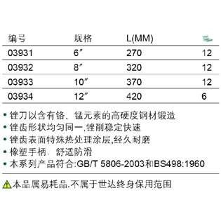 【含税】世达工具 粗齿半圆锉 03931 03932 03933 03934