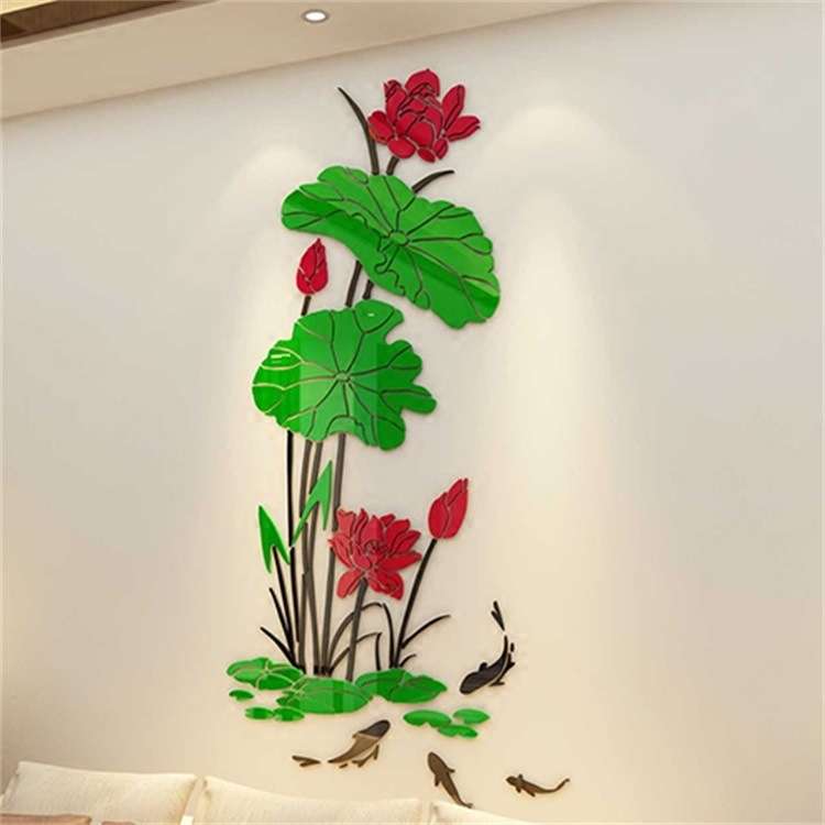 玄关装饰荷花墙贴新中式客厅背景墙3d立体贴画中国风书房墙壁房间图片