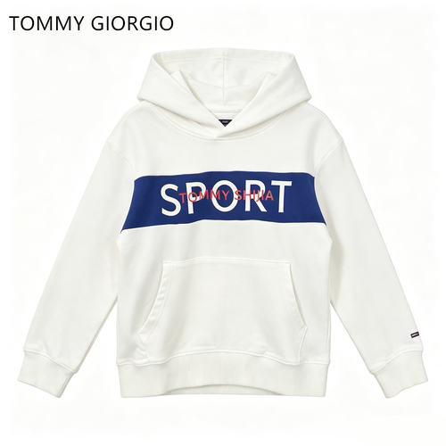 【花花推荐】【TommyGiorgio】儿童连帽96棉白色卫衣早秋7203