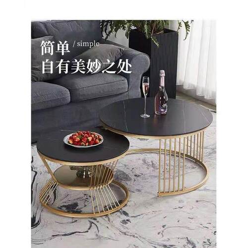 北欧001027奢岩板圆形几小户客厅简约现代网红大理石子母型创茶意