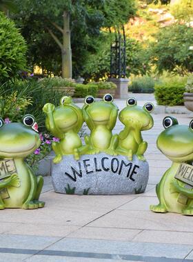 门口迎宾欢迎牌摆件幼儿园卡通动物青蛙装饰花园户外园林景观雕塑