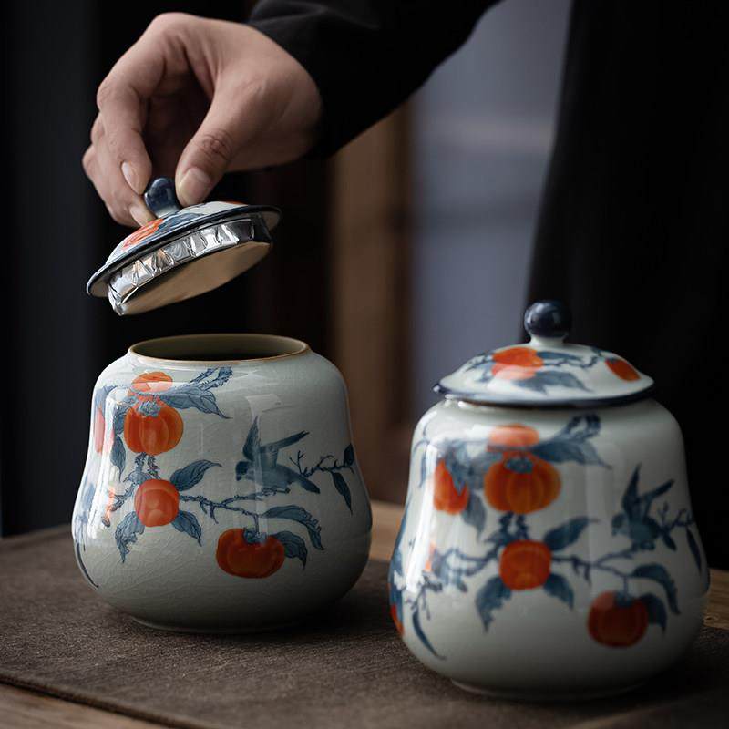 茶叶罐陶瓷葫芦密封罐储存茶叶盒柿子红绿茶中式送礼茶罐半斤装,餐饮具,茶叶罐,淘宝优惠券,粉丝福利购,淘宝优惠卷
