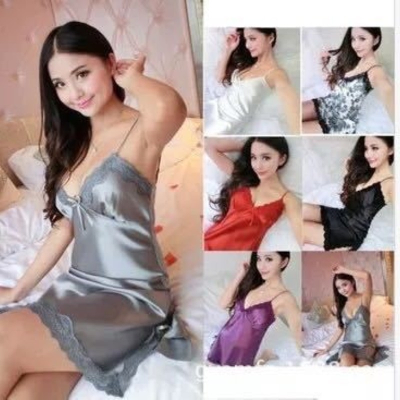 性感睡衣夏季吊带真丝睡衣性感蕾丝V领吊带冰丝睡裙丝绸家居服