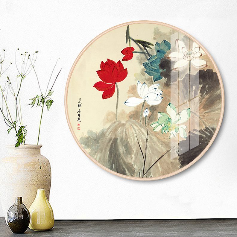 走廊玄关挂画】新中式装饰画客厅店荷花【十年老圆形卧室床头壁画图片