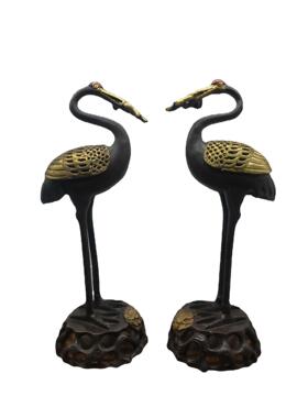 仿古做旧 鎏金铜仙鹤香炉摆件 铜器 工艺品礼品 家居摆件