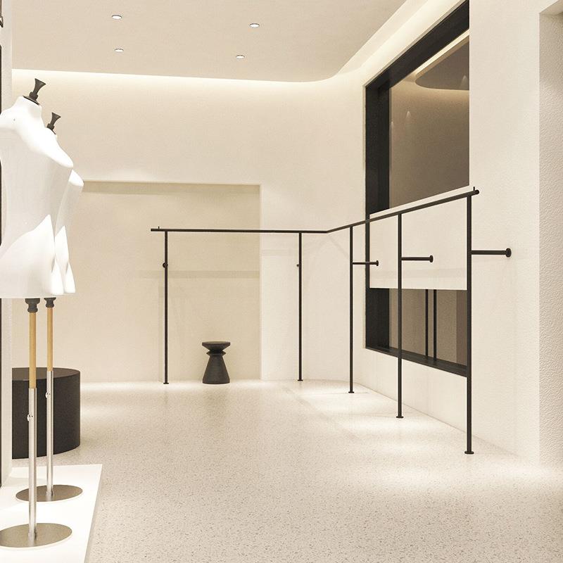 服装店不锈钢上墙展示架男女装店衣服货架黑色落地式陈列挂衣架子