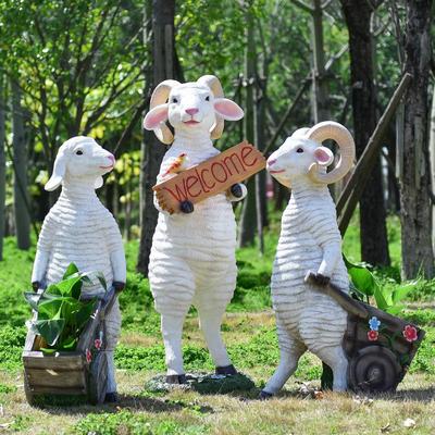 户外园林卡通绵羊玻璃钢雕塑花园公园庭院草坪山羊模型景观大摆件