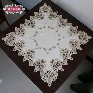 刺绣餐桌布艺台布茶几巾现代简约家用绣花方巾盖布圆桌布多用盖巾