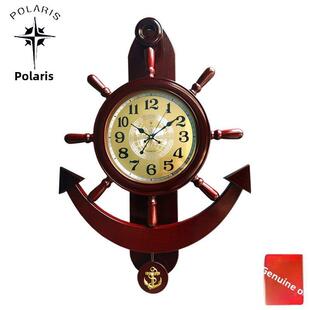 北极星实木挂钟/钟表客厅时尚/造型彷古/中式船舵/舵手/创意/古典