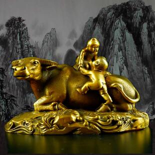 开运纯铜童子骑牛 铜牛 童子牛 牧童骑牛 铜器风水招财摆件牧童牛