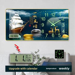 夜光挂钟客厅家用钟表时尚装饰画长方形简约现代表时钟挂墙免打孔