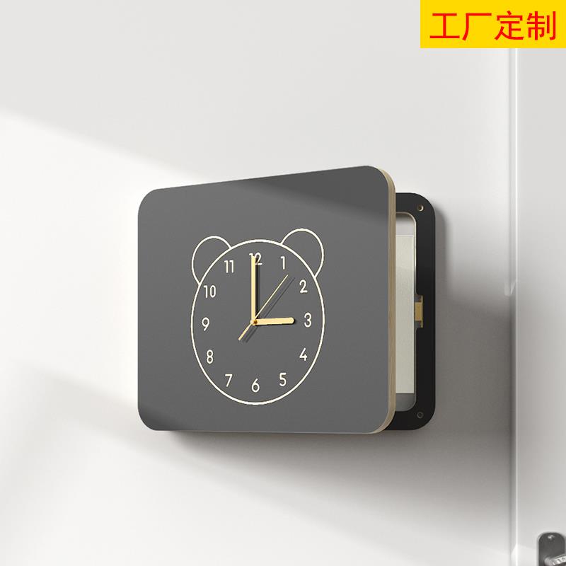 创意猫咪电表箱遮挡装饰画带钟表现代简约挂件北欧木质盒客厅餐厅