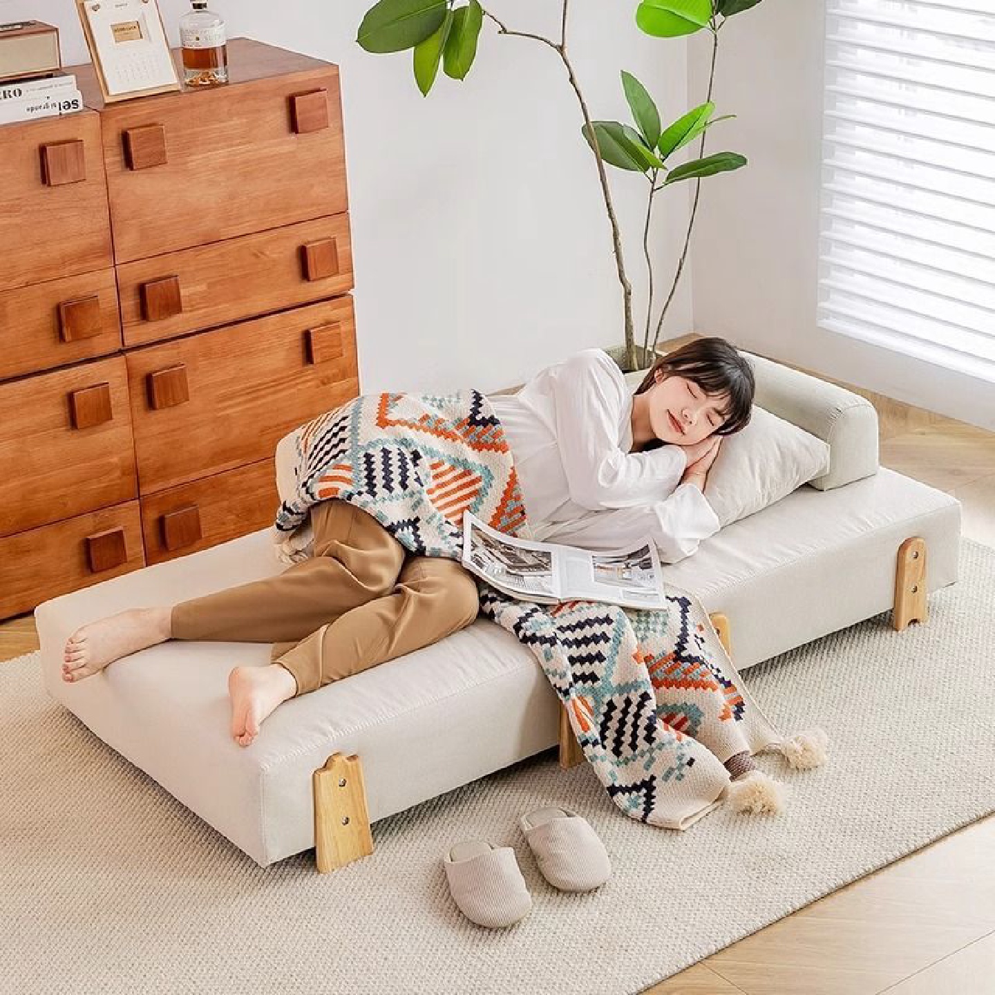 北欧懒人沙发可躺可睡折叠收纳榻榻米豆腐块单人卧室家居沙发床